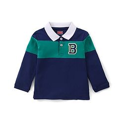 Babyhug Cotton Knit Full Sleeves Striped Polo T-Shirt with Alphabet Graphics - Navy Blue