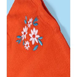Babyhug Cotton Woven Half Sleeves T-Shirt With Frock Floral Print & Embroidery- White & Orange