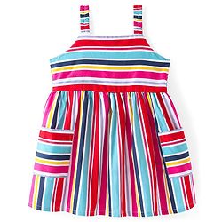 Babyhug Poplin Woven Sleeveless Frock With Stripes & Pockets - Multicolour