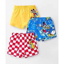 Babyhug Disney Cotton Knit Trunks with Mickey Mouse and Friends Graphics Pack of 3 - Yellow Red & Blue