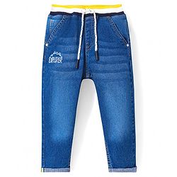 Babyhug Denim Full Length Washed Jeans with Stretch Text Print - Blue