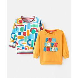 Babyhug Cotton Knit Full Sleeves Sweatshirts With Text Print Pack of 2- White & Yellow