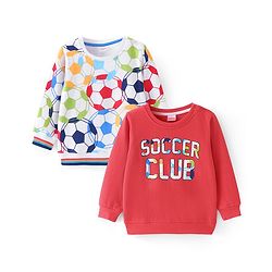 Babyhug Cotton Knit Full Sleeves Sweatshirts With Soccer Print Pack of 2 - Red & White