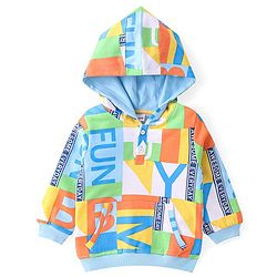 Babyhug Cotton Knit Full Sleeves Hooded Sweatshirt with Colour Block Design & Text Print - Multicolour