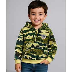 Babyhug Cotton Knit Full Sleeves Hooded Sweatshirt with Camouflage Design & Patch Detailing - Dark Green