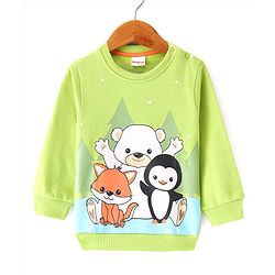 Babyhug Cotton Knit full Sleeves Pullover Sweatshirt With Animals Print - Green