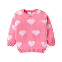 Babyhug Knitted Full Sleeves Pullover Sweater with Hearts Design - Peach
