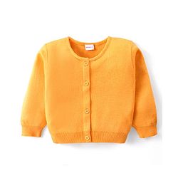 Babyhug Knited Full Sleeves Front Open Solid Colour Sweater - Mustard