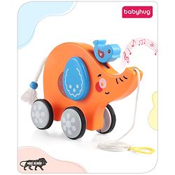 Babyhug Premium Battery Operated Elephant Pull Along Toy With Music & Lights - Orange