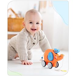 Babyhug Premium Battery Operated Elephant Pull Along Toy With Music & Lights - Orange