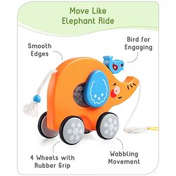 Babyhug Premium Battery Operated Elephant Pull Along Toy With Music & Lights - Orange