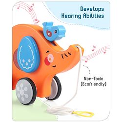 Babyhug Premium Battery Operated Elephant Pull Along Toy With Music & Lights - Orange