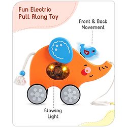 Babyhug Premium Battery Operated Elephant Pull Along Toy With Music & Lights - Orange