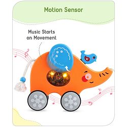 Babyhug Premium Battery Operated Elephant Pull Along Toy With Music & Lights - Orange