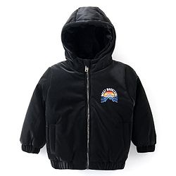 Babyhug Full Sleeves Hooded Jacket with Mountains Embroidery - Black