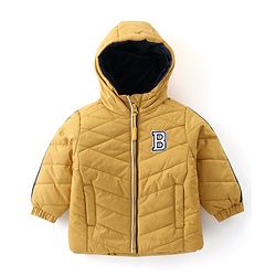 Babyhug Full Sleeves Hooded Winter Jacket with Letter Patch - Dark Yellow