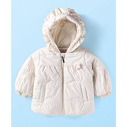 Babyhug Woven Full Sleeves Hooded Padded Jacket With Floral Applique - Off White