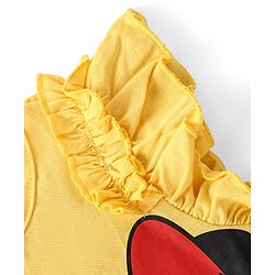Babyhug Disney Single Jersey Knit Frill Sleeves Top & Denim Skirt Set With Minnie Mouse & Friends Graphics - Yellow
