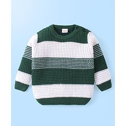 Babyhug Knitted Full Sleeves Pullover Sweater With Stripes Design - Green & White