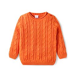 Babyhug Knitted Full Sleeves Cable Knit Design Sweater - Orange