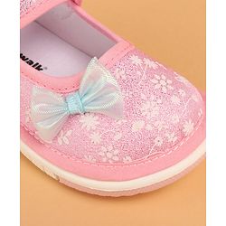 Cute Walk by Babyhug Casual Shoes With Velcro Closure & Bow Applique - Pink (Flower Colour May Vary)