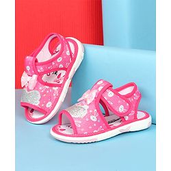 Cute Walk by Babyhug Sandals with Velcro Closure Bunny Print & Bow Applique - Fuchsia