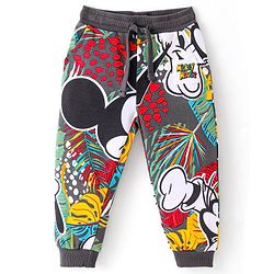 Babyhug Disney Cotton Knit Full Length Lounge Pants With Mickey Mouse Print - Grey