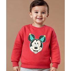 Babyhug Disney Terry Knit Full Sleeves Sweatshirt With Front & Back Mickey Mouse Graphics - Red