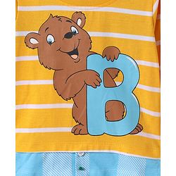 Babyhug Cotton Knit Full Sleeves Polo Overlapped T-Shirt with Stripes & Bear Print - Yellow