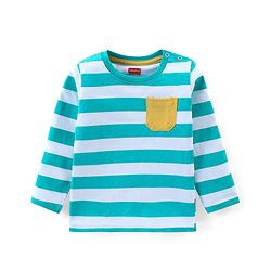 Babyhug Cotton Knit Full Sleeves Striped T-Shirt With Pocket - Multicolor