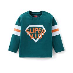 Babyhug Cotton Knit Full Sleeves T-Shirt With Text Print - Green