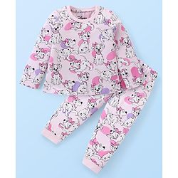 Babyhug Disney Single Jersey Knit Full Sleeves Night Suit With 101 Dalmatians Print - Light Pink