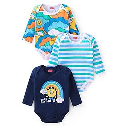 Babyhug 100% Cotton Full Sleeves Onesies Clouds Print Pack of 3 - Blue