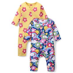 Babyhug 100% Cotton Interlock Knit Full Sleeves Romper with Floral Print Pack of 2 - Multicolour