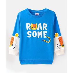 Babyug Cotton Knit Full Sleeves Sweatshirt With Text & Animal Print - Blue