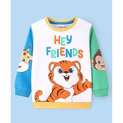 Babyhug Cotton Knit Full Sleeves Pullover Sweatshirt with Animals Print - White