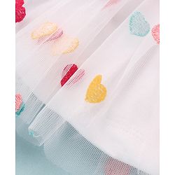 Babyhug Cotton Woven Half Sleeves Frock with Bloomer Heart Embroidery - White