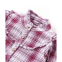 Babyhug Cotton Woven Checkered Collared Top & Denim Pant Set - Wine & Blue