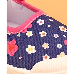 Cute Walk by Babyhug Casual Shoes with Velcro Closure Floral Print and Bow Applique - Navy