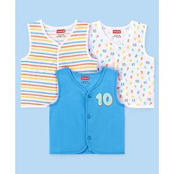 Babyhug 100% Cotton Woven Sleeveless Jhablas Numbers Print Pack of 3 - Blue & White