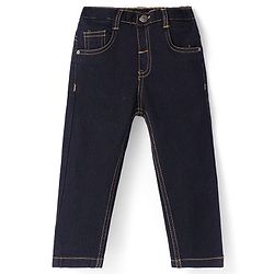 Babyhug Denim Full Length Washed Jeans with Stretch Solid Colour - Black