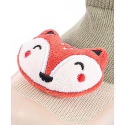 Cute Walk by Babyhug Fox Applique Slip On Sock Shoes - Dark Green