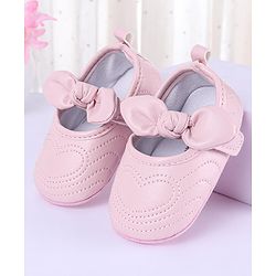 Cute Walk by Babyhug Heart Detailing with Bow Applique Velcro Closure Ballerina Booties - Pink