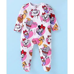 Babyhug Disney Interlock Full Sleeves Sleep Suit With Multi Characters Print - White