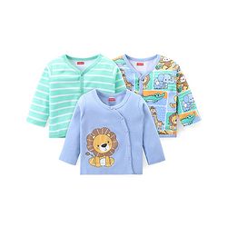 Babyhug Interlock Knit Full Sleeves Front Open Vests With Animal Print Pack of 3 - Multicolor