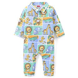 Babyhug 100% Cotton Full Sleeves Romper with Collar Neck Animal Print - Multicolour