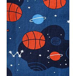 Babyhug Cotton Woven Front Open Full Sleeves Night Suit with Space Theme Print- Navy Blue