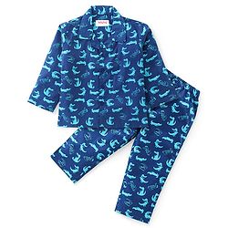 Babyhug Cotton Woven Full Sleeves Night Suit With Croc Print - Blue