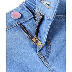 Babyhug Woven Full Length Washed Denim Jeans With Stretch & Floral Embroidery - Blue