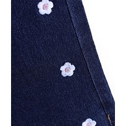 Babyhug Full Length Washed Denim Jeans With Stretch & Floral Embroidery - Navy Blue